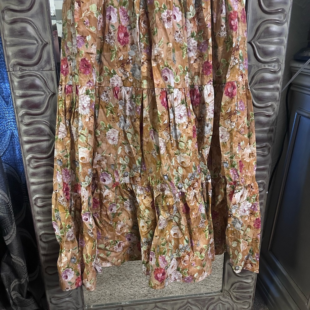 entro Floral Tiered Maxi Dress in Brown with Pink Accents - Picture 4 of 4